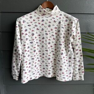 Vintage Jessica Roberts Cotton Floral Turtleneck Top Women's M Fitted 90s Rose